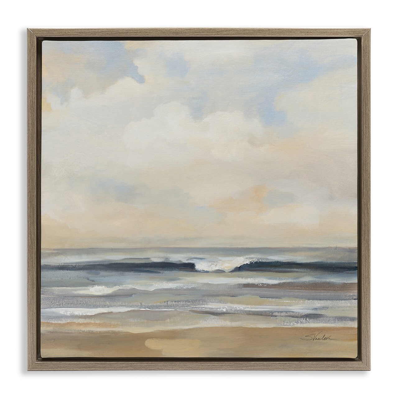 Stupell Industries Misty Haze Shoreline Framed Floater Canvas Wall Art Design by Silvia Vassileva